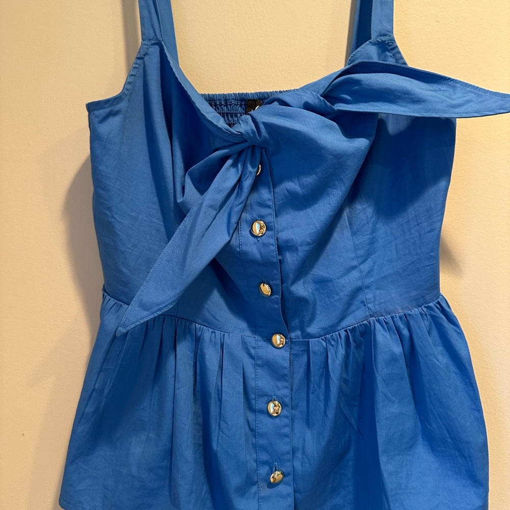 J. Crew Blue Button-Front Tank Top with Bow